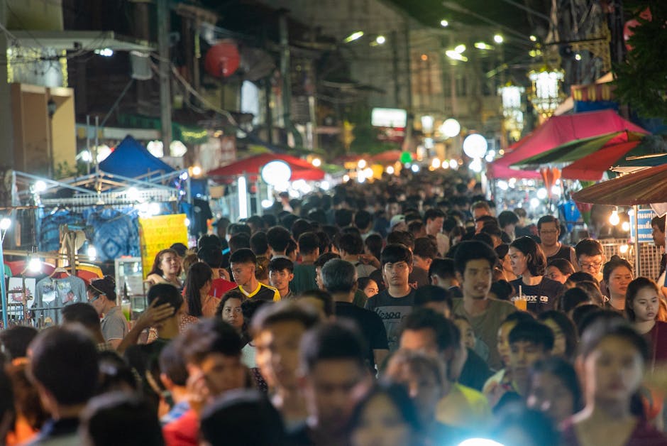 Shanghai street food queue night market crowd